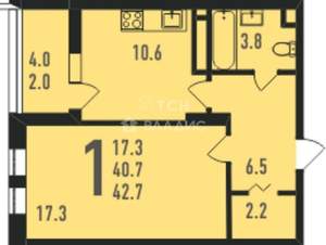 1-к квартира, вторичка, 40м2, 10/17 этаж
