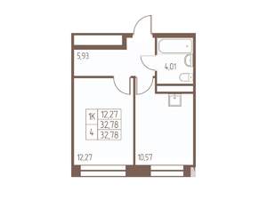 1-к квартира, строящийся дом, 33м2, 12/16 этаж