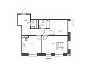 2-к квартира, строящийся дом, 58м2, 7/25 этаж