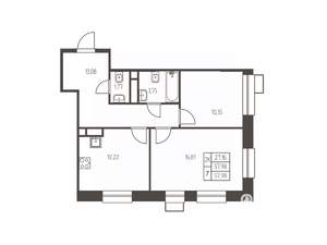 2-к квартира, строящийся дом, 58м2, 10/25 этаж