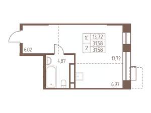 Студия квартира, строящийся дом, 32м2, 6/24 этаж