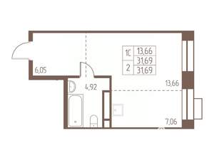 Студия квартира, строящийся дом, 32м2, 20/24 этаж