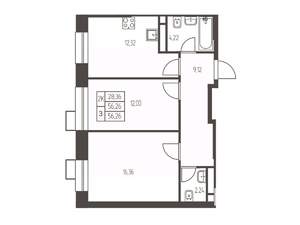 2-к квартира, строящийся дом, 56м2, 20/20 этаж