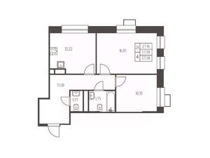 2-к квартира, строящийся дом, 58м2, 25/25 этаж