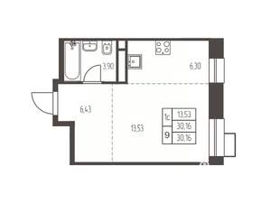 Студия квартира, строящийся дом, 30м2, 20/20 этаж