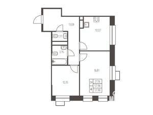 2-к квартира, строящийся дом, 58м2, 15/25 этаж