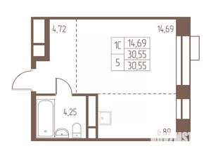 Студия квартира, строящийся дом, 31м2, 16/24 этаж