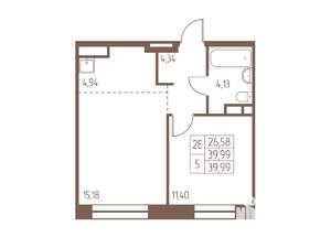 2-к квартира, строящийся дом, 40м2, 11/16 этаж