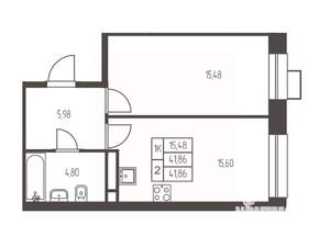 1-к квартира, вторичка, 42м2, 12/20 этаж