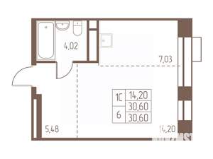 Студия квартира, строящийся дом, 31м2, 23/24 этаж