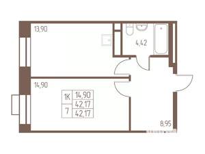 1-к квартира, вторичка, 42м2, 15/24 этаж