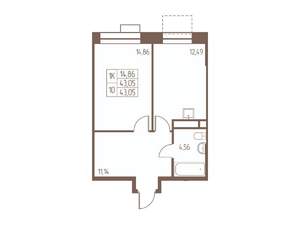 1-к квартира, строящийся дом, 43м2, 4/24 этаж