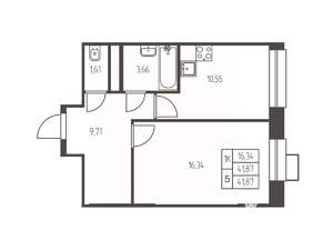 1-к квартира, строящийся дом, 42м2, 5/25 этаж