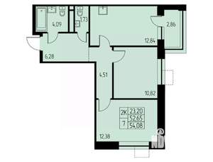 2-к квартира, строящийся дом, 54м2, 2/23 этаж