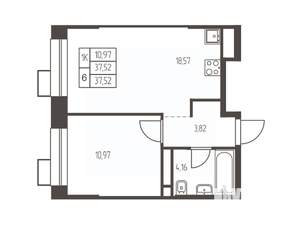 1-к квартира, вторичка, 38м2, 16/20 этаж
