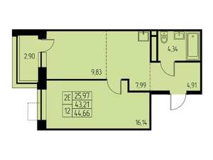 2-к квартира, вторичка, 45м2, 10/23 этаж