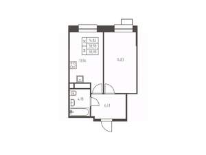 1-к квартира, строящийся дом, 39м2, 14/25 этаж