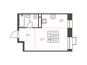 Студия квартира, вторичка, 28м2, 12/12 этаж