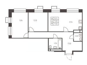 2-к квартира, строящийся дом, 71м2, 13/25 этаж