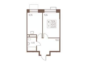 1-к квартира, строящийся дом, 44м2, 5/24 этаж