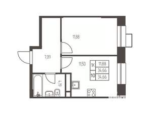 1-к квартира, строящийся дом, 35м2, 17/20 этаж