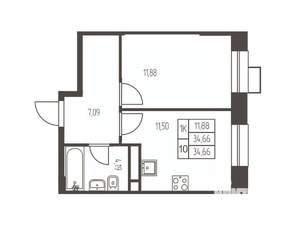 1-к квартира, строящийся дом, 35м2, 19/20 этаж