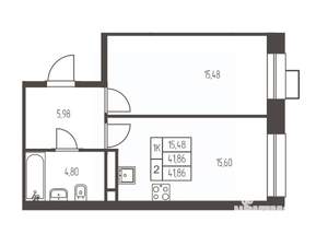 1-к квартира, строящийся дом, 42м2, 6/20 этаж