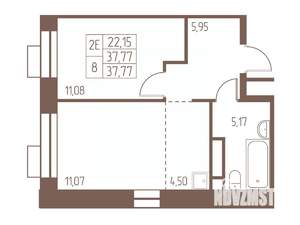 2-к квартира, строящийся дом, 38м2, 20/24 этаж