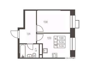 1-к квартира, строящийся дом, 35м2, 6/20 этаж