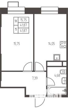 1-к квартира, строящийся дом, 42м2, 5/25 этаж