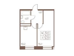 1-к квартира, строящийся дом, 35м2, 16/16 этаж