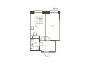 1-к квартира, строящийся дом, 39м2, 14/25 этаж