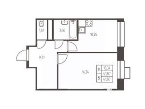 1-к квартира, строящийся дом, 42м2, 3/25 этаж
