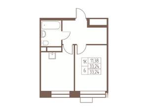 1-к квартира, строящийся дом, 33м2, 22/24 этаж