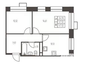 2-к квартира, строящийся дом, 47м2, 11/20 этаж