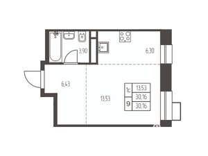 Студия квартира, строящийся дом, 30м2, 6/20 этаж