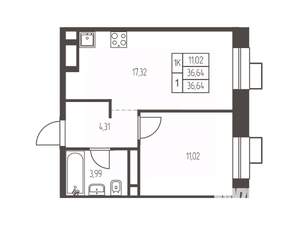 1-к квартира, вторичка, 37м2, 12/12 этаж