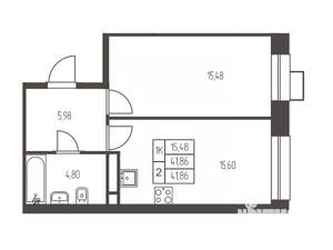 1-к квартира, вторичка, 42м2, 18/20 этаж