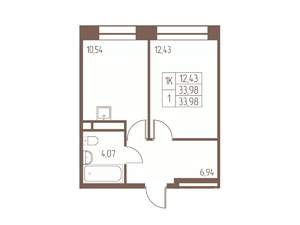 1-к квартира, строящийся дом, 34м2, 14/16 этаж