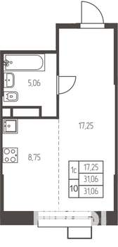 Студия квартира, строящийся дом, 31м2, 24/25 этаж