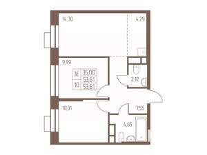 3-к квартира, вторичка, 54м2, 20/24 этаж