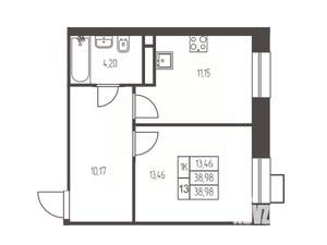 1-к квартира, строящийся дом, 39м2, 8/12 этаж