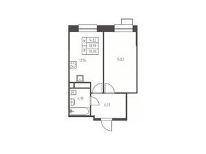 1-к квартира, строящийся дом, 39м2, 17/25 этаж