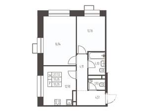 2-к квартира, строящийся дом, 55м2, 17/20 этаж