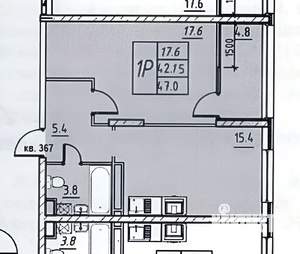 1-к квартира, вторичка, 47м2, 15/17 этаж
