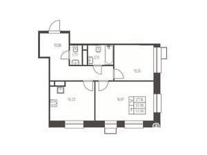 2-к квартира, строящийся дом, 58м2, 19/25 этаж