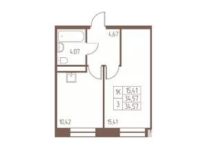 1-к квартира, строящийся дом, 35м2, 6/16 этаж