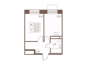 1-к квартира, вторичка, 33м2, 10/16 этаж