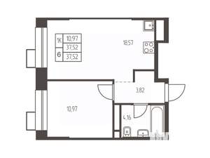 1-к квартира, вторичка, 38м2, 12/20 этаж