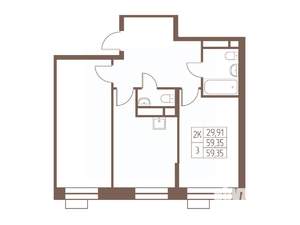 2-к квартира, строящийся дом, 59м2, 10/24 этаж
